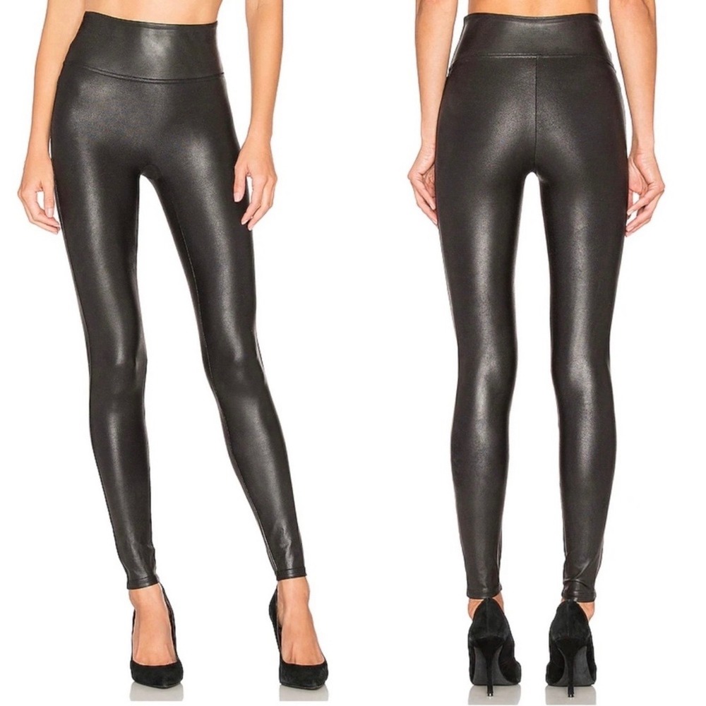 SPANX Pants Women's Size XS Faux Leather Shiny Black Jeggings